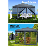 Instahut Gazebo Pop Up Marquee 3x3m Wedding Mesh Side Wall Outdoor Gazebos Grey