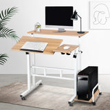 Mobile Twin Laptop Desk - Light Wood
