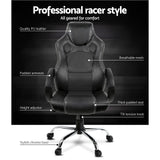 Racing Style PU Leather Office Desk Chair - Black