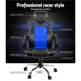 Racing Style PU Leather Office Desk Chair - Blue