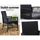 Outdoor Furniture Set of 2 Dining Chairs Wicker Garden Patio Cushion Black Gardeon