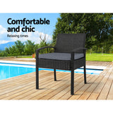 Set of 2 Outdoor Dining Chairs Wicker Chair Patio Garden Furniture Lounge Setting Bistro Set Cafe Cushion Gardeon Black