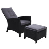 Sun lounge Recliner Chair Wicker Lounger Sofa Day Bed Outdoor Furniture Patio Garden Cushion Ottoman Black Gardeon
