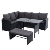 Gardeon Outdoor Furniture Dining Setting Sofa Set Lounge Wicker 8 Seater Black