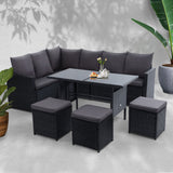 Gardeon Outdoor Furniture Dining Setting Sofa Set Lounge Wicker 9 Seater Black
