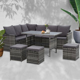 Gardeon Outdoor Furniture Dining Setting Sofa Set Lounge Wicker 9 Seater Mixed Grey
