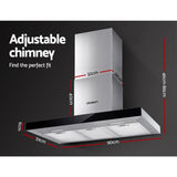 Devanti Range Hood 900mm Rangehood 90cm Stainless Steel Glass Kitchen Canopy Black