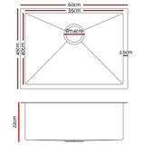 Cefito Stainless Steel Kitchen Sink 600X450MM Under/Topmount Sinks Laundry Bowl Silver