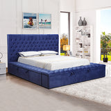 Anna Bedframe Queen Size Velvet Fabric Blue Colour