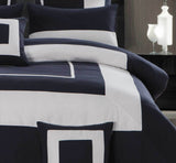 Double Size 3pcs Navy Blue Border Striped Quilt Cover Set(3PCS)
