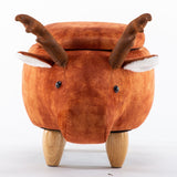 Wilson Orange Brown Deer Ottoman Storage with Wooden Footrest