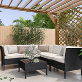 Cory 5 Seater Rattan Outdoor Corner Lounge Sofa Set Black