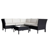 Cory 5 Seater Rattan Outdoor Corner Lounge Sofa Set Black