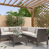 Cory 5 Seater Rattan Outdoor Corner Lounge Sofa Natural Grey