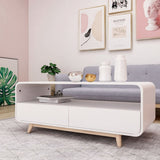 Merlin White Modern Retro Coffee Table with Push to Open Drawers