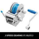 Hand Winch 2000KG/4410LBS 3 Speed Dyneema Synthetic Rope Boat Car Marine 4WD 10M