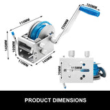 Hand Winch 2000KG/4410LBS 3 Speed Dyneema Synthetic Rope Boat Car Marine 4WD 10M