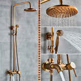 Antique Brass Bathroom Shower Set Faucet Bath Shower Mixer Tap 8" Rainfall head Bath Shower Set Bathtub Faucet Wall Mounted T200612