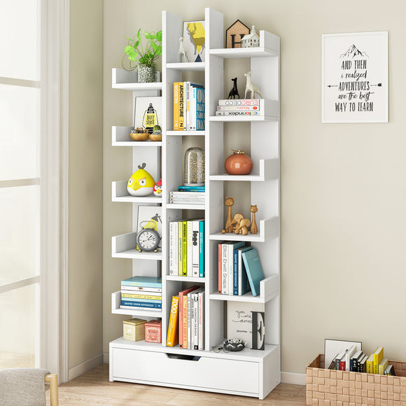 18-Shelf Brilliance Bookshelf Display Cabinet Shelf Bookcase Storage Organizer (White)