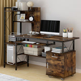 Prime Multi-function Computer Desk Workstation with Shelves & Cabinet (Rustic Wood)