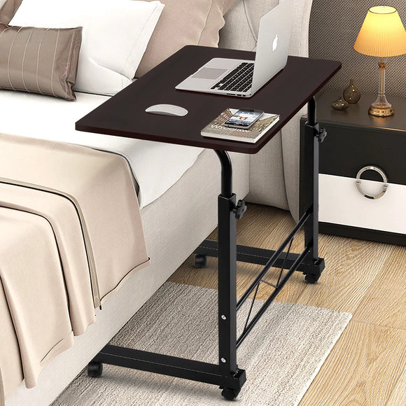 Adjustable Portable Sofa Bed Side Table Laptop Desk with Wheels (Black)