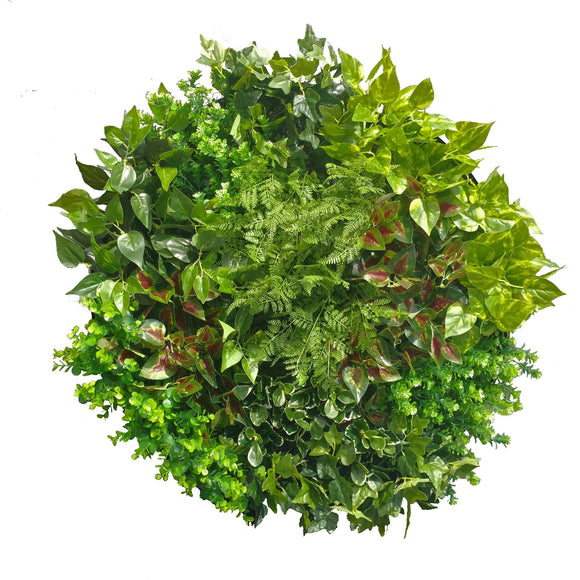 Artificial Green Wall Disc Art 80cm Mixed Fern (Onyx Black)