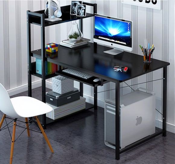 Edge Plus Combination Workstation Computer Desk with Storage Shelves (Black)