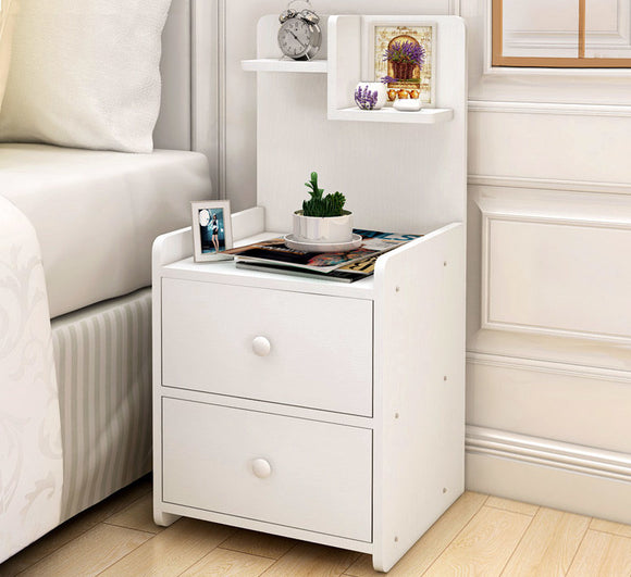 Parklane Tall Bedside Table with Chest of Drawers and Shelf (White)