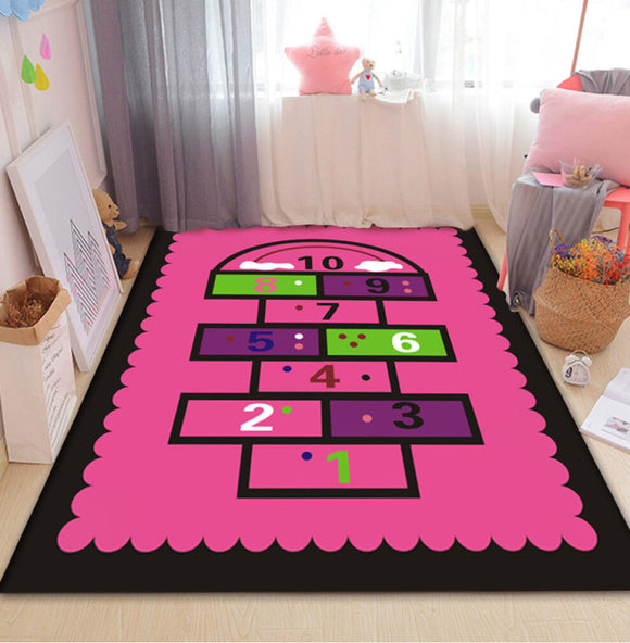 Pink Hopscotch Girls Bedroom Floor Rug Baby Kids Play Mat