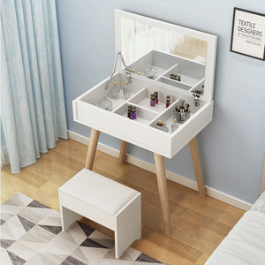 Glamor Dresser Table with Mirror, Stool and Storage Shelves Set