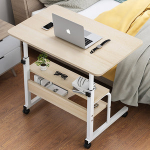 Calibre 2-tier Sofa Bed Side Table Laptop Desk with Shelves and Wheels (White)