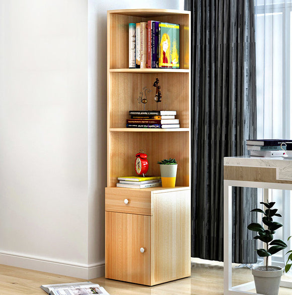 Vision Stylish Wooden Corner Shelf Unit with Cabinet & Drawer (Natural Oak)
