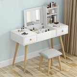 Glam Large Dresser Table with Mirror, Stool and Storage Shelves Set (White)