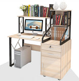 Everest Large Multi-function Computer Desk Workstation with Shelves & Cabinet (White Oak)