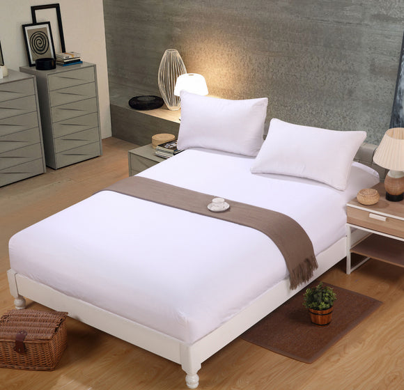 Luxe Home 3 Piece Bedding Set Fitted Sheet and Pillow Cases - Queen Size 180cm (White)