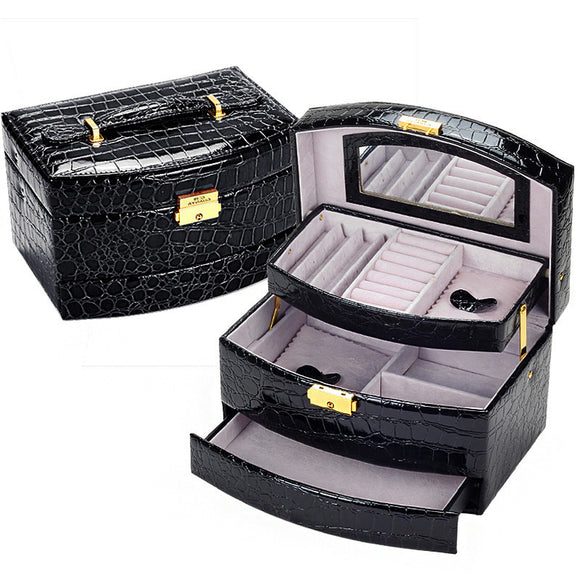 Large Luxury PU Leather Jewellery Box Storage Case (Black)