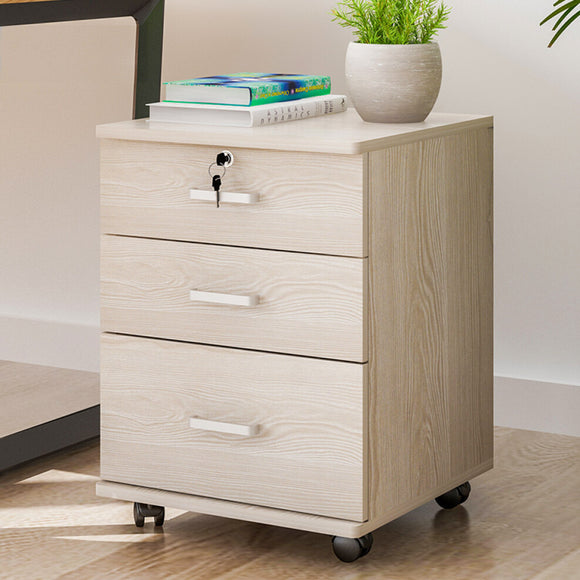 Miami 3 Drawer Bedside Table Cabinet with Wheels (White Oak)