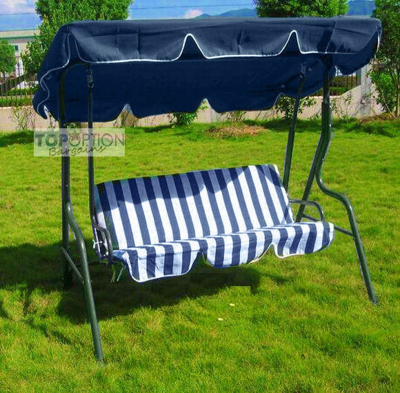 3-Person Outdoor Swing Chair with Padded Cushion (Blue)
