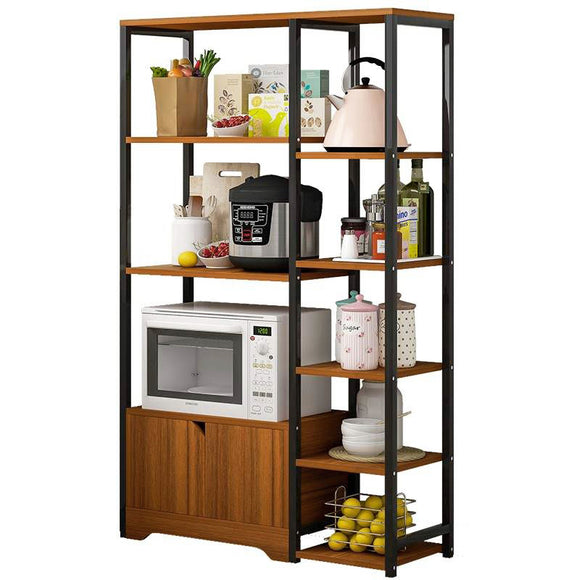 4-level Combination Organizer Double Cabinet Kitchen Storage Shelf (Black Walnut)
