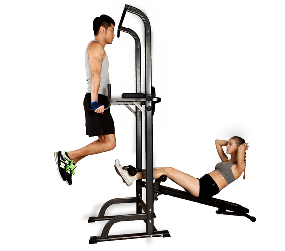 Multifunction Power Tower Dip Bar Pull Up Stand Fitness Station with Fid Bench