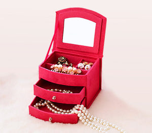 Deluxe Velvet Jewelry Box 3 Level Organizer & Drawers Hot Pink