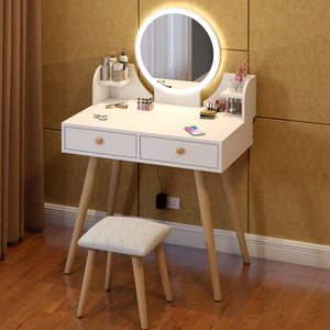 LED Luminous Princess Dresser Table with Mirror, Stool and Storage Drawers Set
