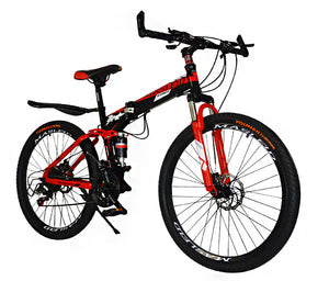Dual Suspension Foldable 21 Speed Mountain Bike (Red & Black Bicycle)