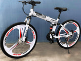 Deluxe Dual Suspension Foldable 21 Speed 3 Spoke Mountain Bike (White & Black Bicycle)