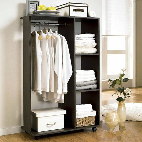Wardrobe Shelf Closet Cupboard with Hanging Rack (Black Walnut)