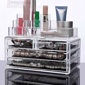 Cosmetic Organizer Drawers Clear Jewellery Box Makeup Storage Case LARGE 4d Curved Top
