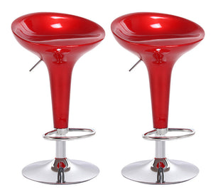 2 x Ace High Gloss Designer Bar Stools (Red - Set of 2)