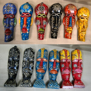 Wooden Hand design painted Face Mask  34 cm
