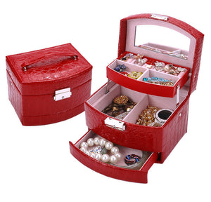 Luxury PU Leather Jewellery Box Storage Case (High Gloss Red)