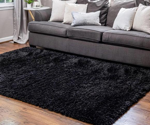 Plush Luxury Shag Rug Carpet Mat (Black,120 x 160 cm)